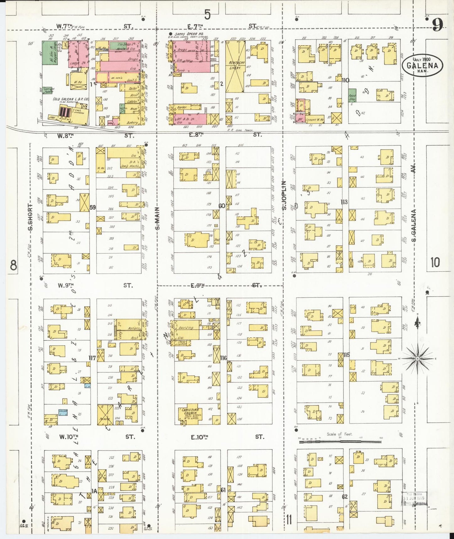 Sanborn Fire Insurance Map from Galena, Cherokee County, Kansas (1900), Sheet #0009 - Historic Sanborn Fire Insurance Map Print, vintage old map wall art, antique decor, genealogy gift, Kansas Kansas map