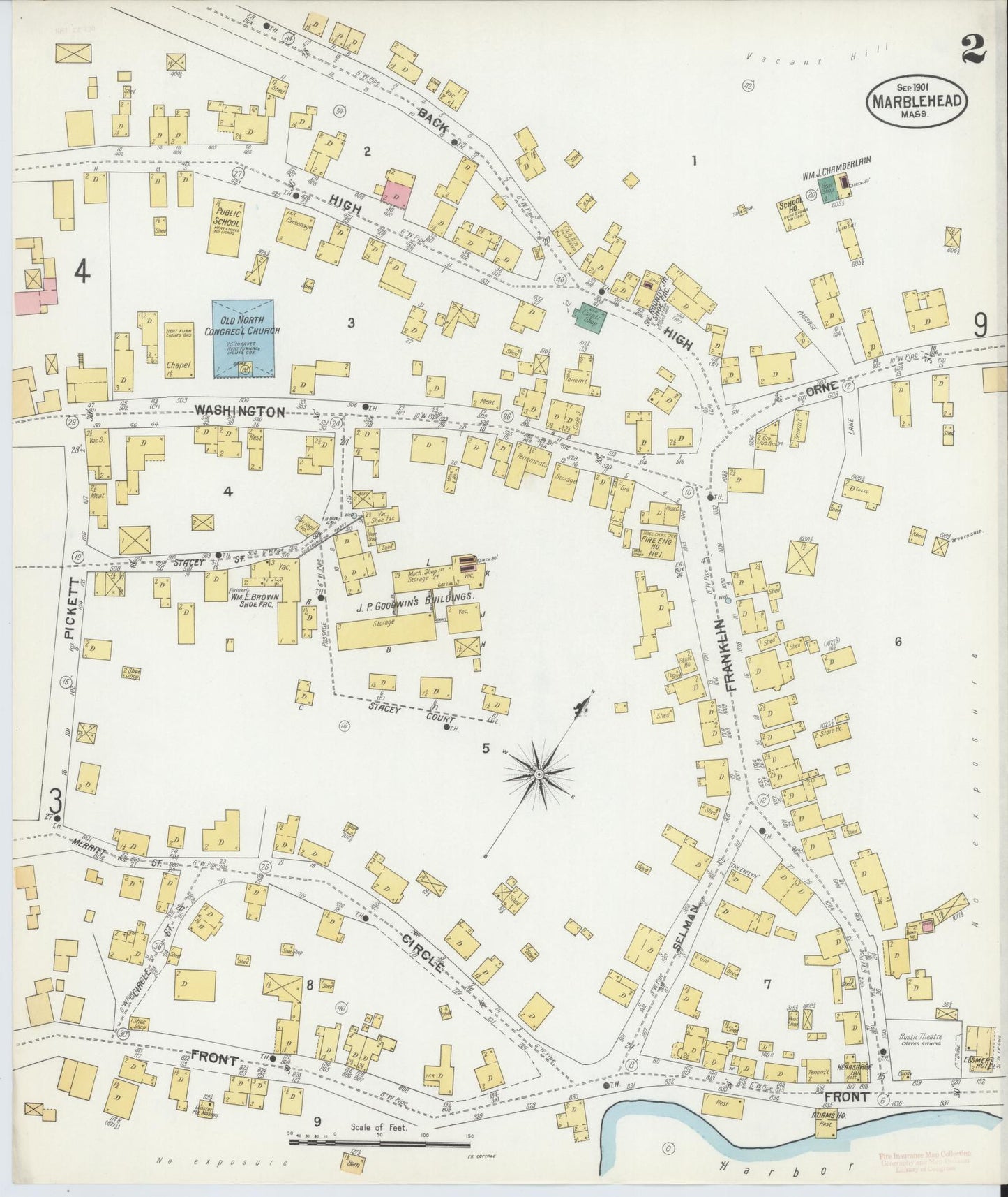 Sanborn Fire Insurance Map from Marblehead, Essex County, Massachusetts (1901), Sheet #0002 - Complete Map Set gallery image, historic Sanborn map, vintage wall art, Massachusetts Massachusetts