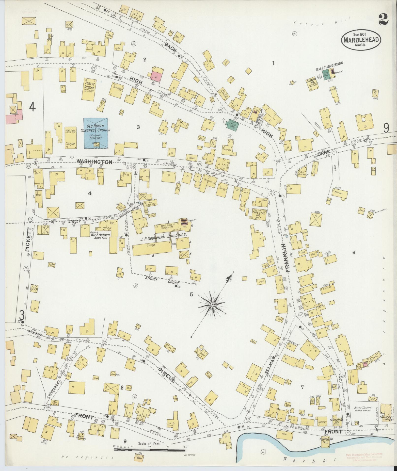Sanborn Fire Insurance Map from Marblehead, Essex County, Massachusetts (1901), Sheet #0002 - Complete Map Set gallery image, historic Sanborn map, vintage wall art, Massachusetts Massachusetts