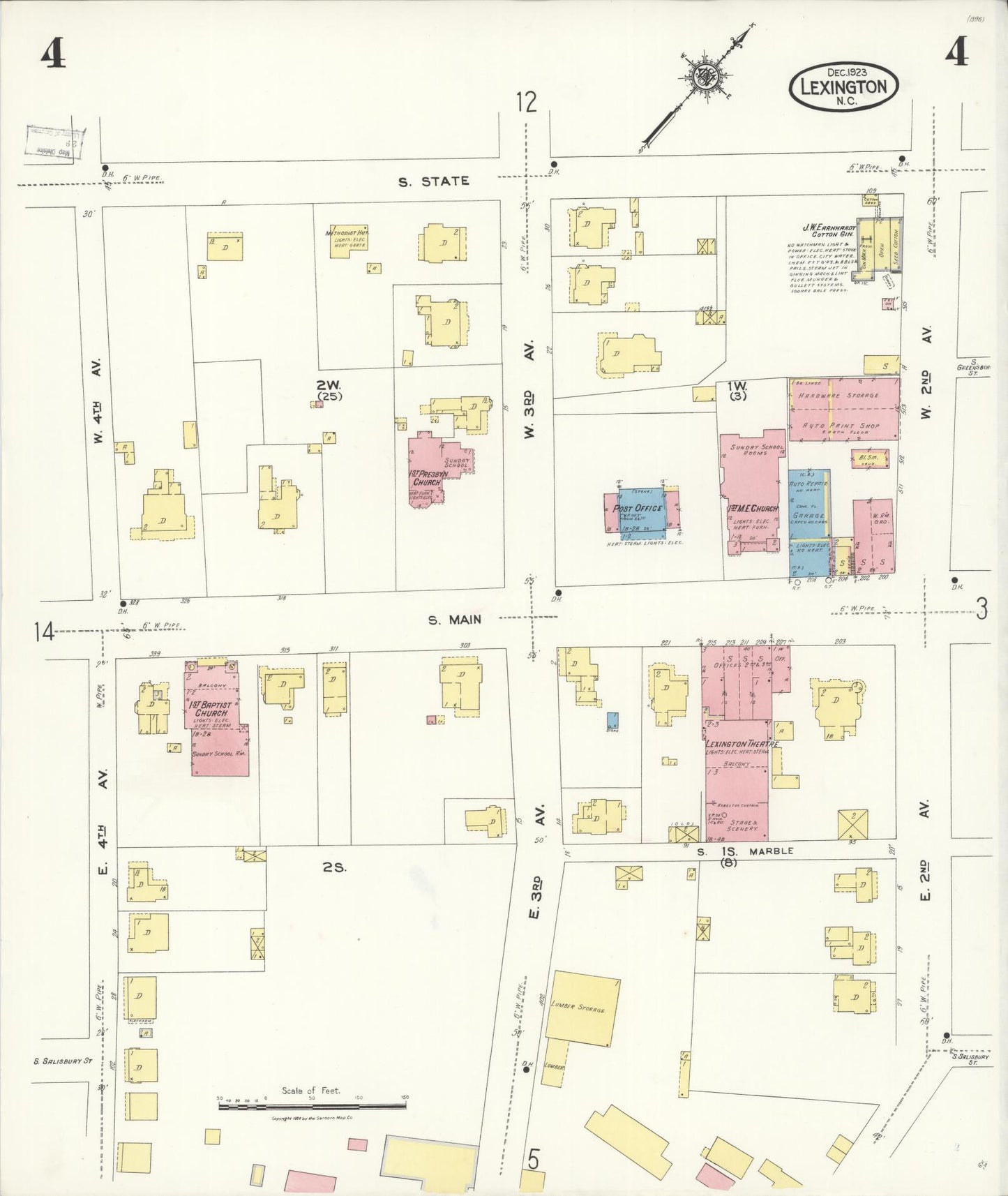 Sanborn Fire Insurance Map from Lexington, Davidson County, North Carolina (1923), Sheet #0004 - Complete Map Set gallery image, historic Sanborn map, vintage wall art, North Carolina North Carolina
