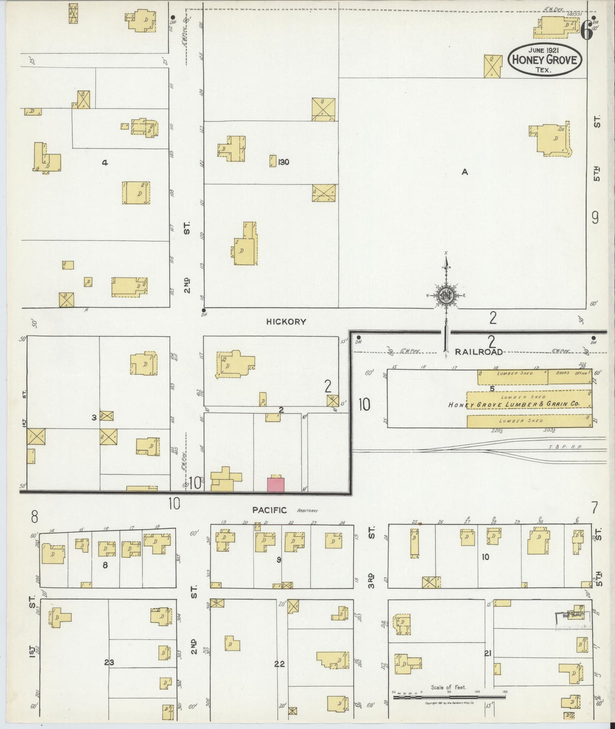 Sanborn Fire Insurance Map from Honey Grove, Fannin County, Texas (1921), Sheet #0006 - Complete Map Set gallery image, historic Sanborn map, vintage wall art, Texas Texas