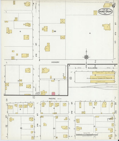 Sanborn Fire Insurance Map from Honey Grove, Fannin County, Texas (1921), Sheet #0006 - Complete Map Set gallery image, historic Sanborn map, vintage wall art, Texas Texas