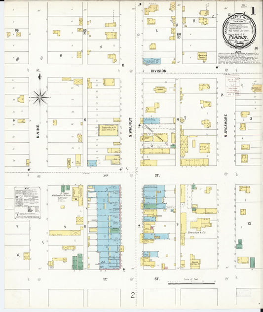 Sanborn Fire Insurance Map from Peabody, Marion County, Kansas (1899), Sheet #0001 - Complete Map Set gallery image, historic Sanborn map, vintage wall art, Kansas Kansas