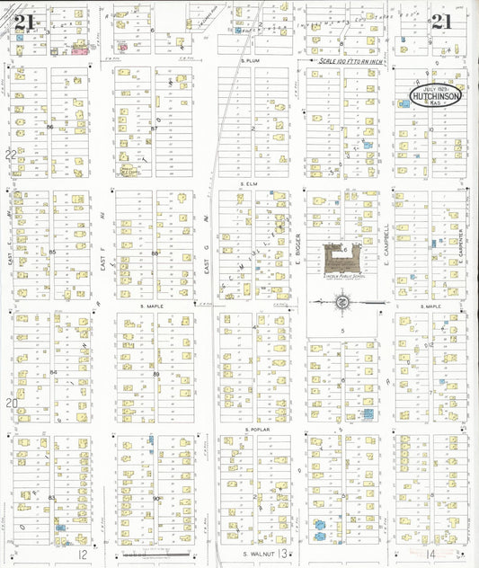Sanborn Fire Insurance Map from Hutchinson, Reno County, Kansas (1929), Sheet #0022 - Historic Sanborn Fire Insurance Map Print, vintage old map wall art, antique decor, genealogy gift, Kansas Kansas map