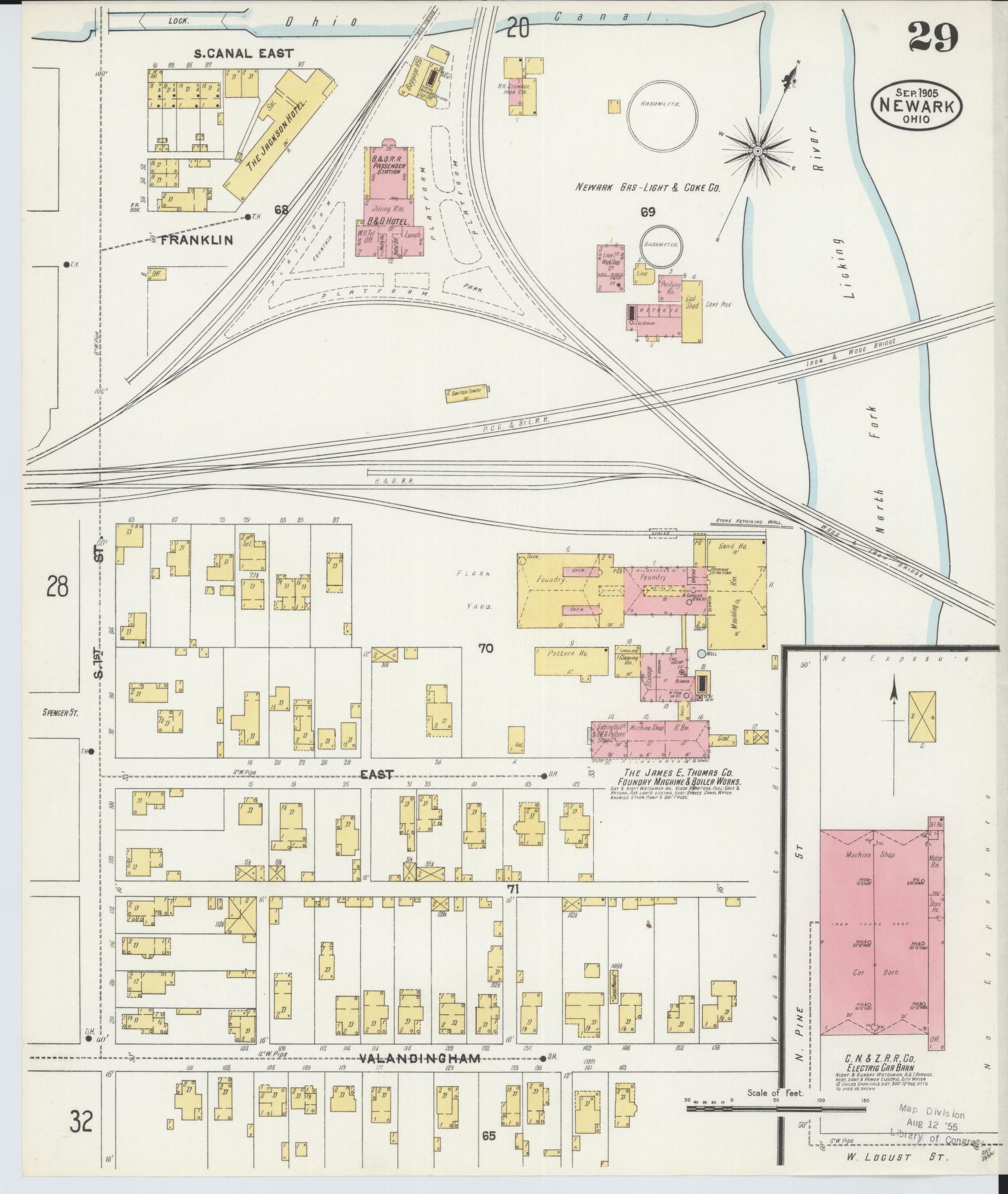 Sanborn Fire Insurance Map from Newark, Licking County, Ohio (1905), Sheet #0029 - Historic Sanborn Fire Insurance Map Print, vintage old map wall art, antique decor, genealogy gift, Ohio Ohio map