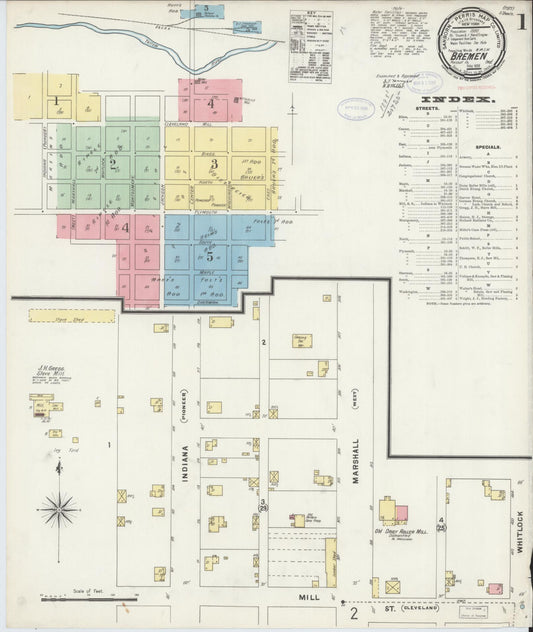 Sanborn Fire Insurance Map from Bremen, Marshall County, Indiana (1898), Sheet #0001 - Historic Sanborn Fire Insurance Map Print, vintage old map wall art, antique decor, genealogy gift, Indiana Indiana map