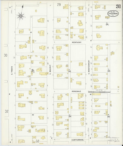 Sanborn Fire Insurance Map from Sherman, Grayson County, Texas (1908), Sheet #0031 - Complete Map Set gallery image, historic Sanborn map, vintage wall art, Texas Texas