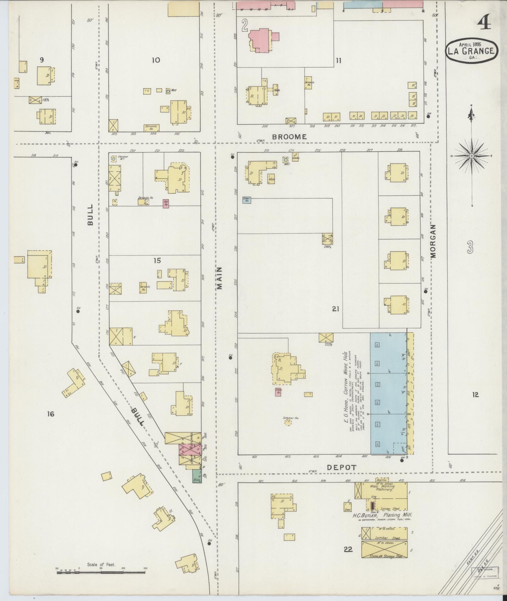 Sanborn Fire Insurance Map from La Grange, Troup County, Georgia (1895), Sheet #0004 - Historic Sanborn Fire Insurance Map Print, vintage old map wall art, antique decor, genealogy gift, Georgia Georgia map
