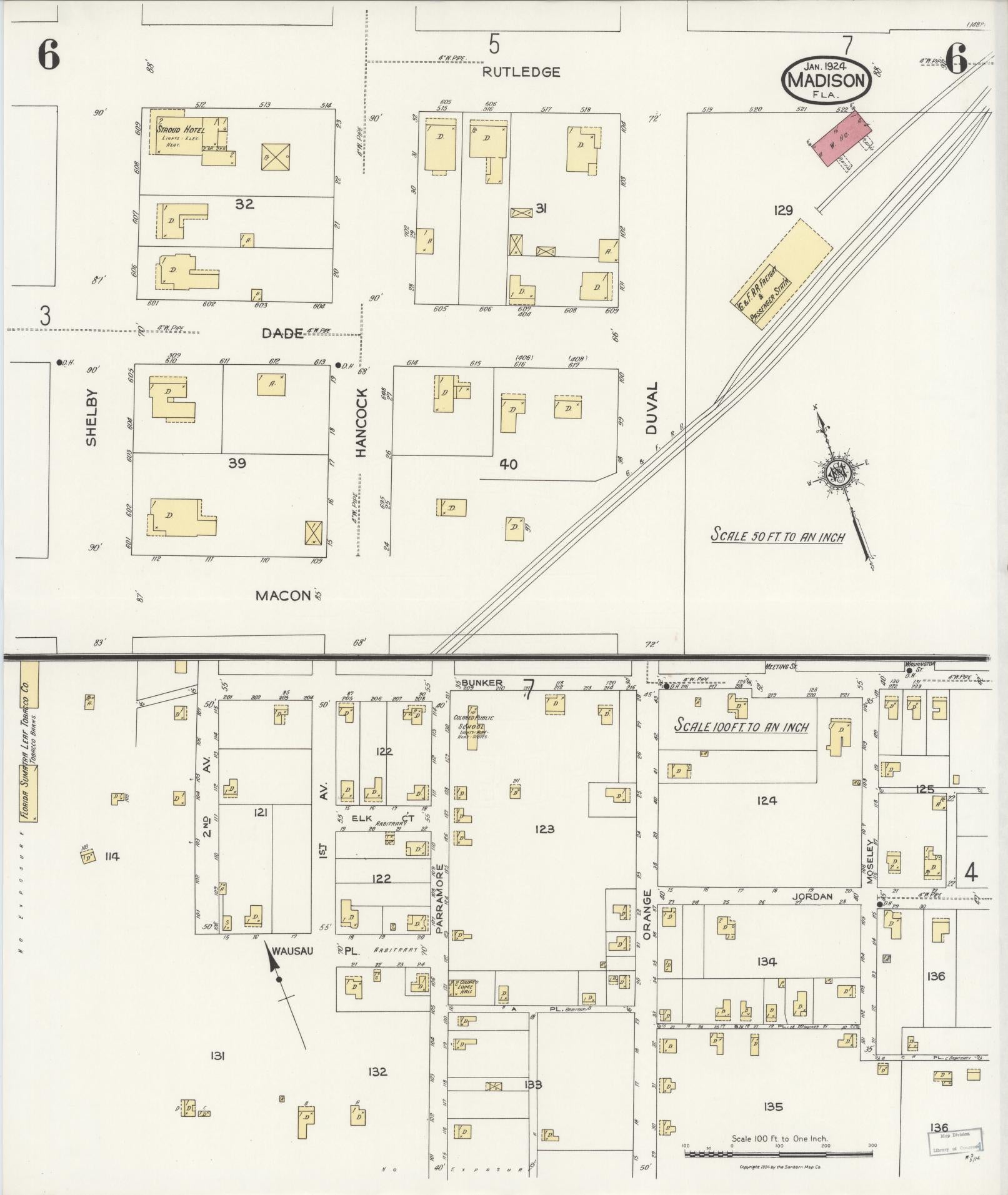 Sanborn Fire Insurance Map from Madison, Madison County, Florida (1924), Sheet #0006 - Historic Sanborn Fire Insurance Map Print, vintage old map wall art, antique decor, genealogy gift, Florida Florida map