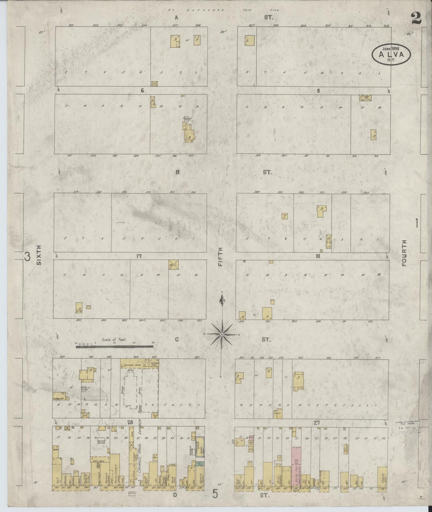 Sanborn Fire Insurance Map from Alva, Woods County, Oklahoma (1898), Sheet #0002 - Complete Map Set gallery image, historic Sanborn map, vintage wall art, Oklahoma Oklahoma