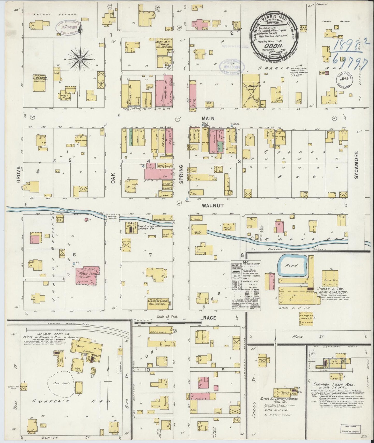Sanborn Fire Insurance Map from Odon, Daviess County, Indiana (1898), Sheet #0001 - Historic Sanborn Fire Insurance Map Print, vintage old map wall art, antique decor, genealogy gift, Indiana Indiana map