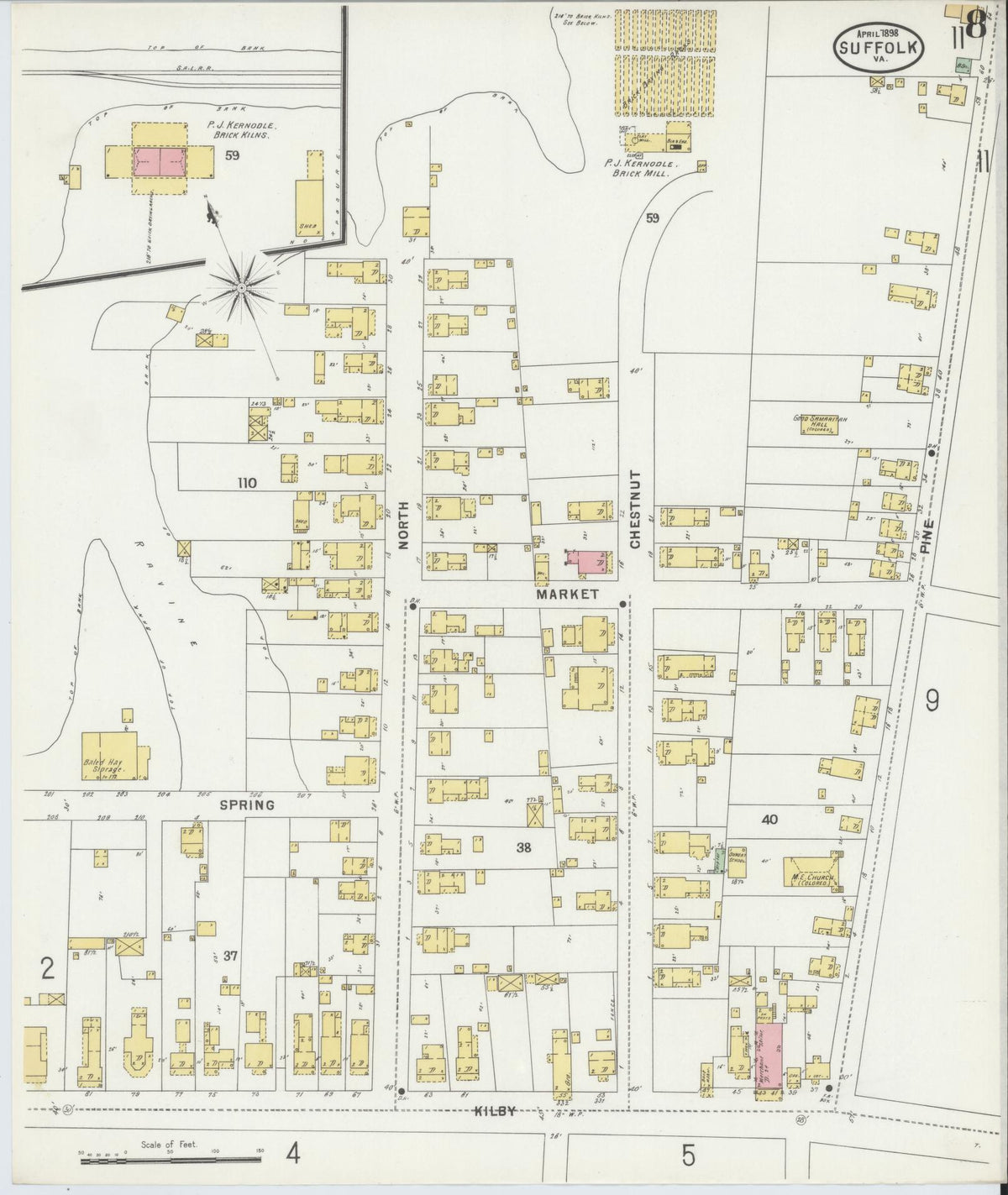 Sanborn Fire Insurance Map from Suffolk, Independent Cities, Virginia (1898), Sheet #0008 - Complete Map Set gallery image, historic Sanborn map, vintage wall art, Virginia Virginia