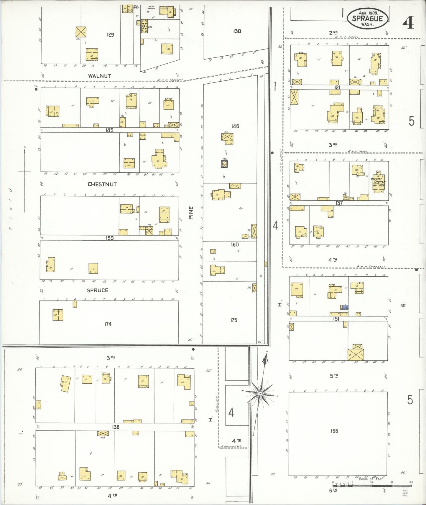 Sanborn Fire Insurance Map from Sprague, Lincoln County, Washington (1909), Sheet #0004 - Complete Map Set gallery image, historic Sanborn map, vintage wall art, Washington Washington