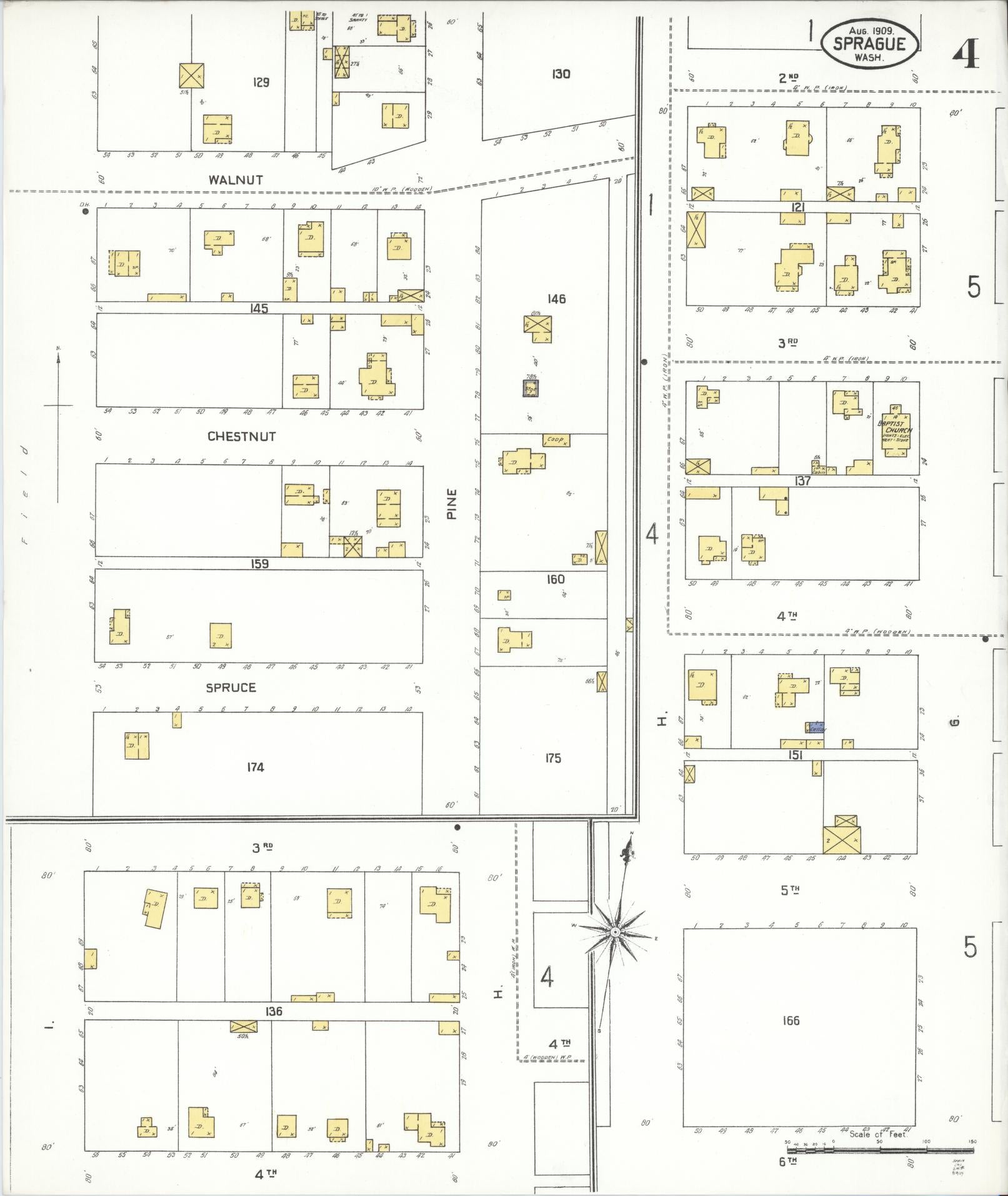Sanborn Fire Insurance Map from Sprague, Lincoln County, Washington (1909), Sheet #0004 - Complete Map Set gallery image, historic Sanborn map, vintage wall art, Washington Washington