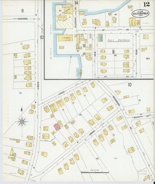 Sanborn Fire Insurance Map from South Norwalk, Fairfield County, Connecticut (1900), Sheet #0012 - Historic Sanborn Fire Insurance Map Print, vintage old map wall art, antique decor, genealogy gift, Connecticut Connecticut map