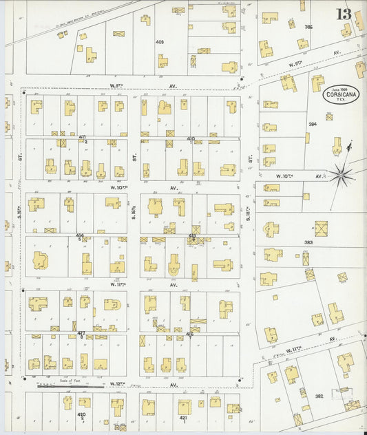 Sanborn Fire Insurance Map from Corsicana, Navarro County, Texas (1905), Sheet #0013 - Historic Sanborn Fire Insurance Map Print, vintage old map wall art, antique decor, genealogy gift, Texas Texas map