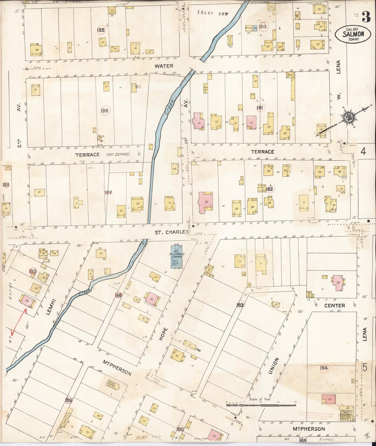 Sanborn Fire Insurance Map from Salmon City, Lemhi County, Idaho (1911), Sheet #0003 - Complete Map Set gallery image, historic Sanborn map, vintage wall art, Idaho Idaho