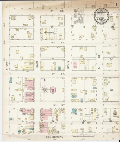 Sanborn Fire Insurance Map from Leon, Decatur County, Iowa (1886), Sheet #0001 - Historic Sanborn Fire Insurance Map Print