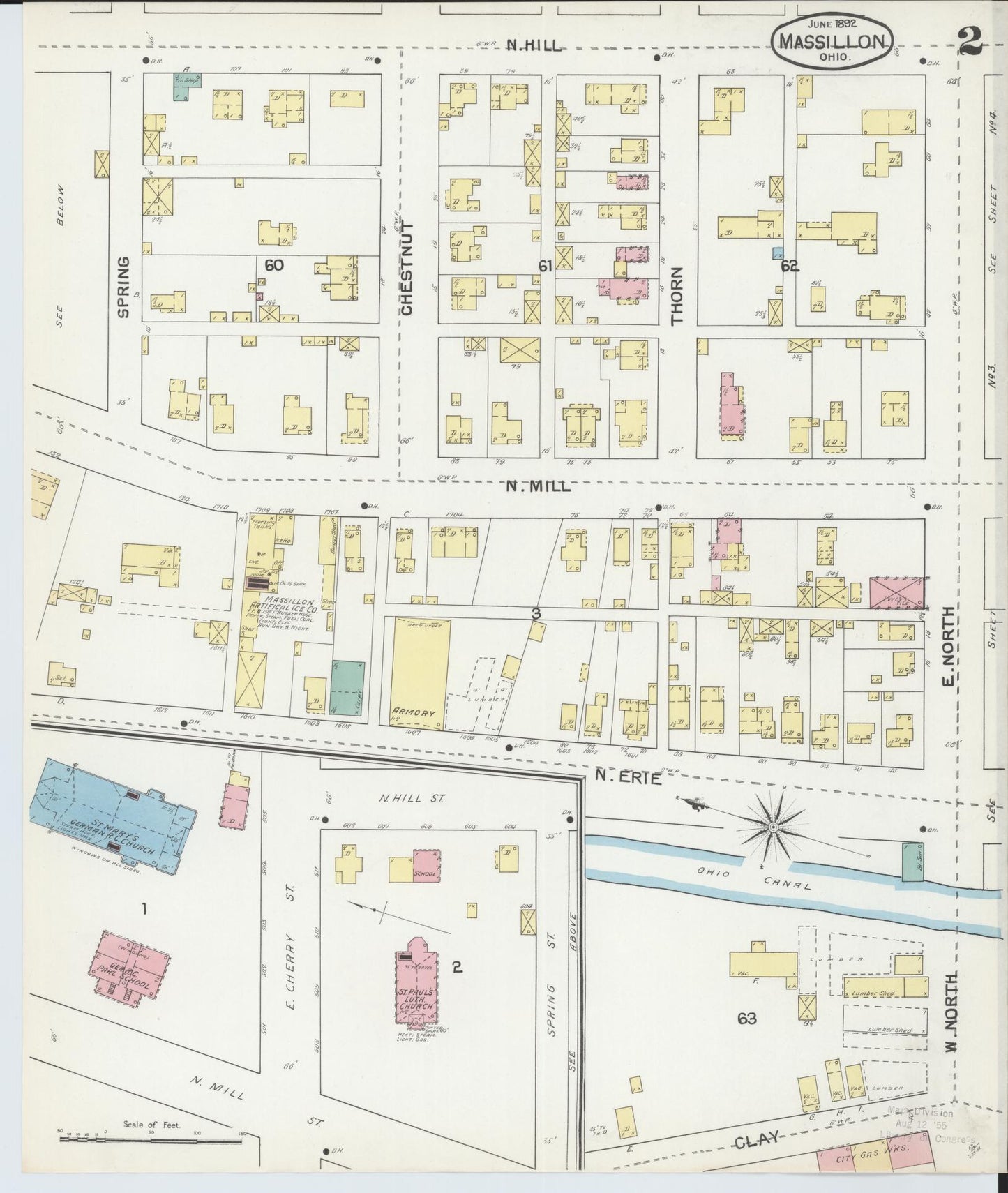 Sanborn Fire Insurance Map from Massillon, Stark County, Ohio (1892), Sheet #0002 - Historic Sanborn Fire Insurance Map Print, vintage old map wall art, antique decor, genealogy gift, Ohio Ohio map