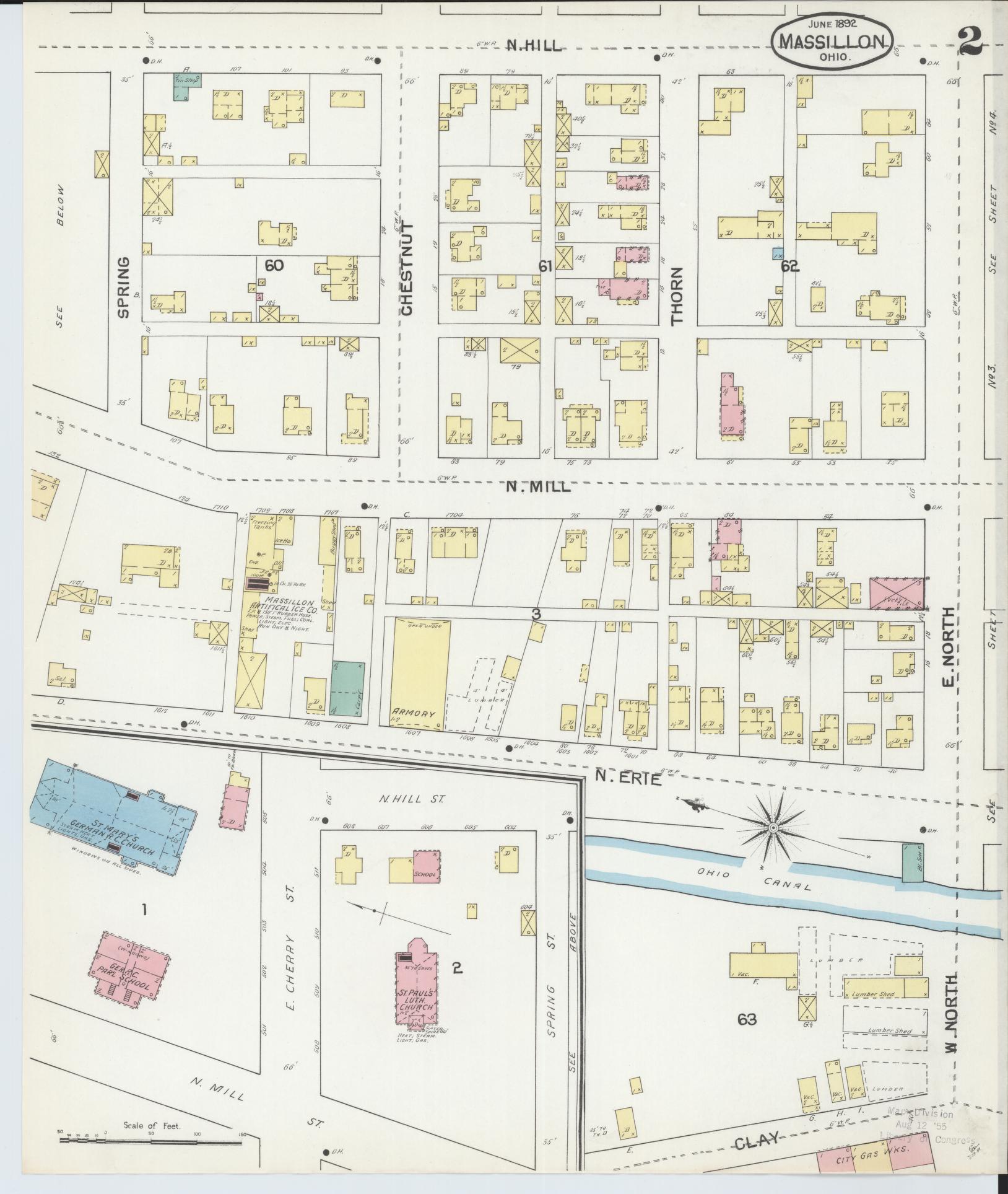 Sanborn Fire Insurance Map from Massillon, Stark County, Ohio (1892), Sheet #0002 - Historic Sanborn Fire Insurance Map Print, vintage old map wall art, antique decor, genealogy gift, Ohio Ohio map