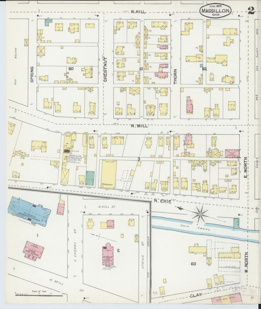 Sanborn Fire Insurance Map from Massillon, Stark County, Ohio (1892), Sheet #0002 - Historic Sanborn Fire Insurance Map Print, vintage old map wall art, antique decor, genealogy gift, Ohio Ohio map