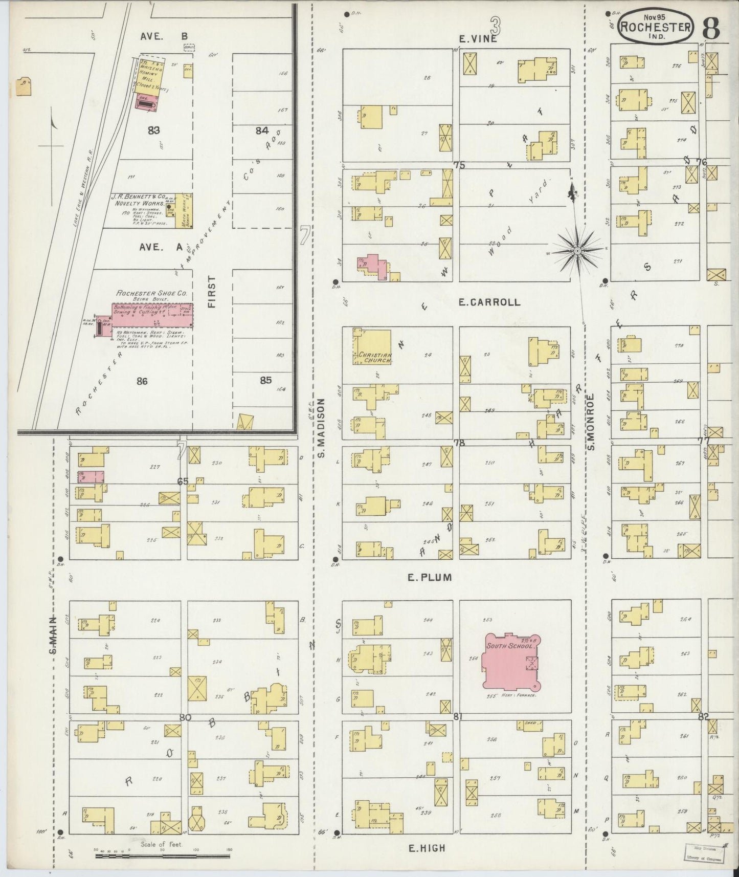 Sanborn Fire Insurance Map from Rochester, Fulton County, Indiana (1895), Sheet #0008 - Historic Sanborn Fire Insurance Map Print, vintage old map wall art, antique decor, genealogy gift, Indiana Indiana map