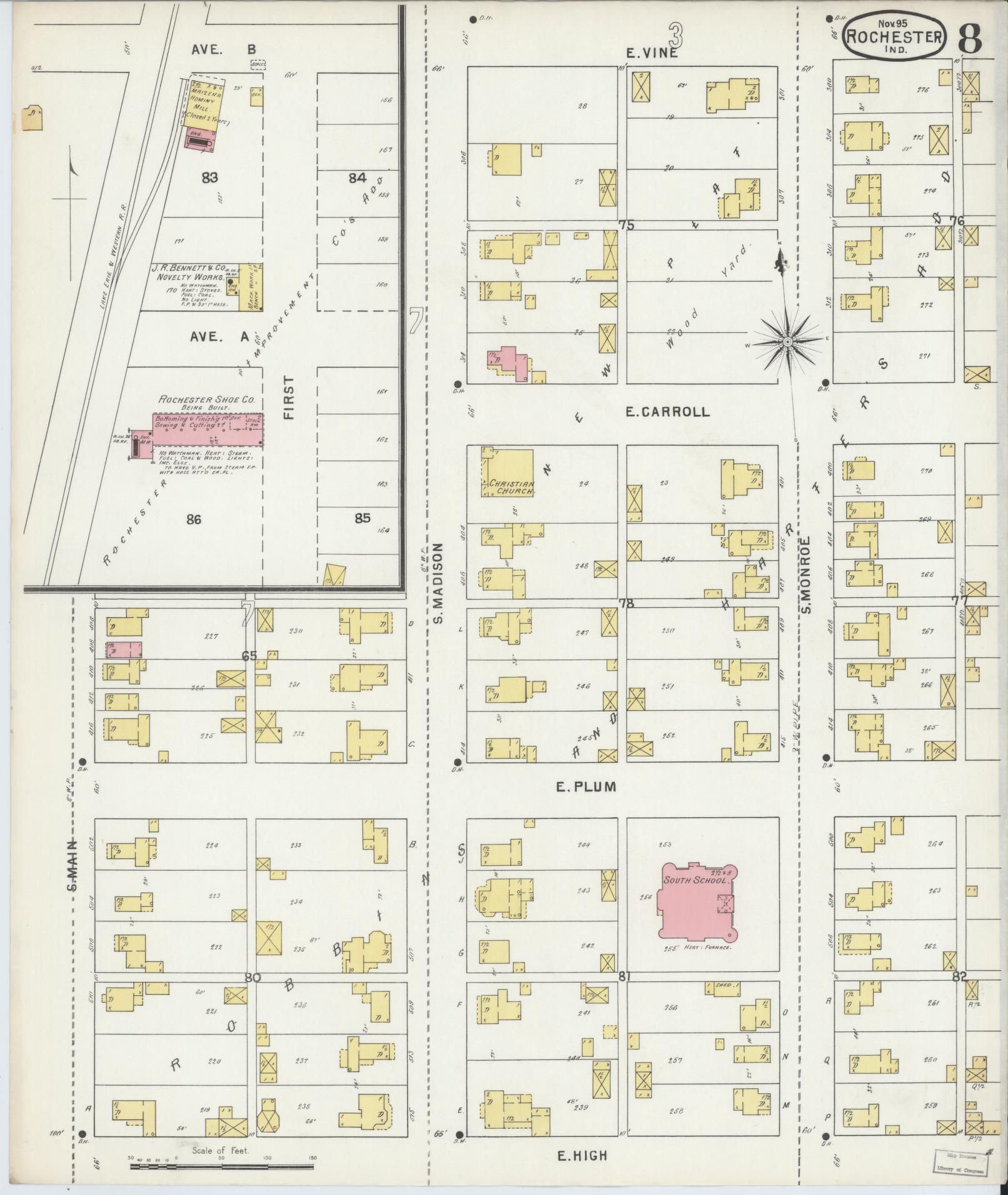 Sanborn Fire Insurance Map from Rochester, Fulton County, Indiana (1895), Sheet #0008 - Historic Sanborn Fire Insurance Map Print, vintage old map wall art, antique decor, genealogy gift, Indiana Indiana map