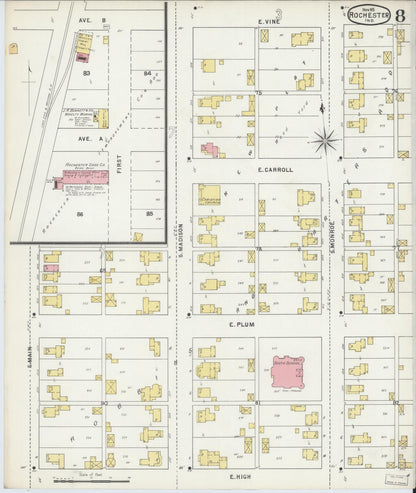 Sanborn Fire Insurance Map from Rochester, Fulton County, Indiana (1895), Sheet #0008 - Historic Sanborn Fire Insurance Map Print, vintage old map wall art, antique decor, genealogy gift, Indiana Indiana map