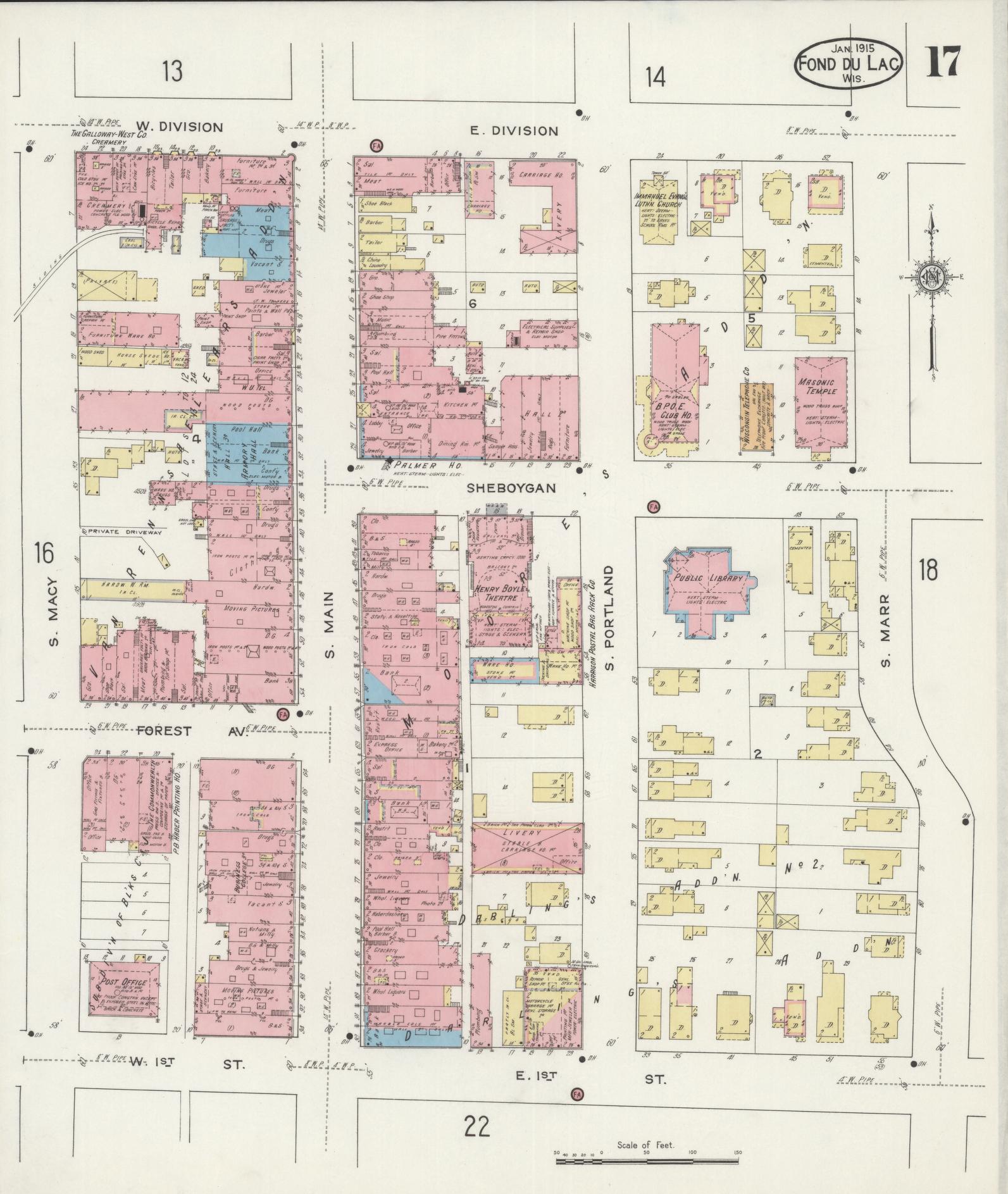 Sanborn Fire Insurance Map from Fond du Lac, Fond du Lac County, Wisconsin (1915), Sheet #0017 - Complete Map Set gallery image, historic Sanborn map, vintage wall art, Wisconsin Wisconsin