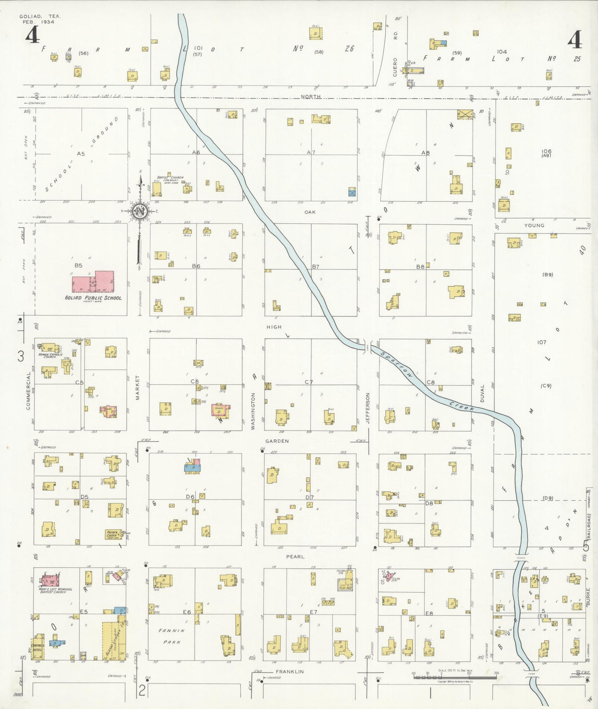 Sanborn Fire Insurance Map from Goliad, Goliad County, Texas (1934), Sheet #0004 - Complete Map Set gallery image, historic Sanborn map, vintage wall art, Texas Texas