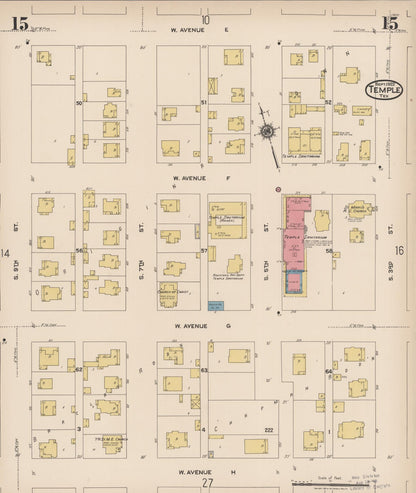 Sanborn Fire Insurance Map from Temple, Bell County, Texas (1922), Sheet #0015 - Complete Map Set gallery image, historic Sanborn map, vintage wall art, Texas Texas