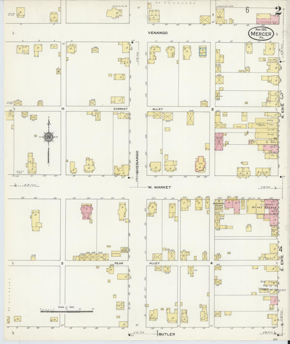 Sanborn Fire Insurance Map from Mercer, Mercer County, Pennsylvania (1910), Sheet #0002 - Complete Map Set gallery image, historic Sanborn map, vintage wall art, Pennsylvania Pennsylvania