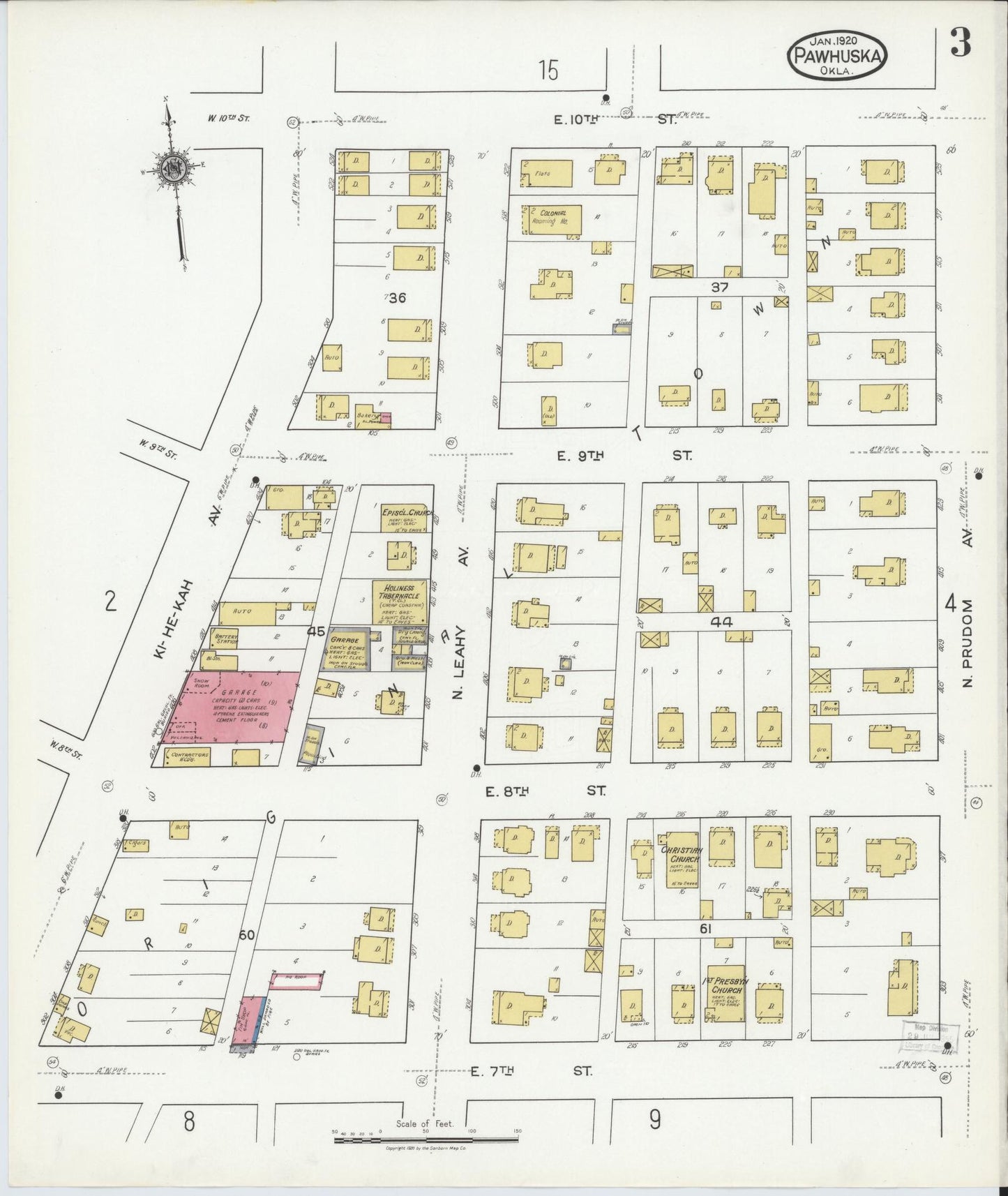 Sanborn Fire Insurance Map from Pawhuska, Osage County, Oklahoma (1920), Sheet #0003 - Complete Map Set gallery image, historic Sanborn map, vintage wall art, Oklahoma Oklahoma