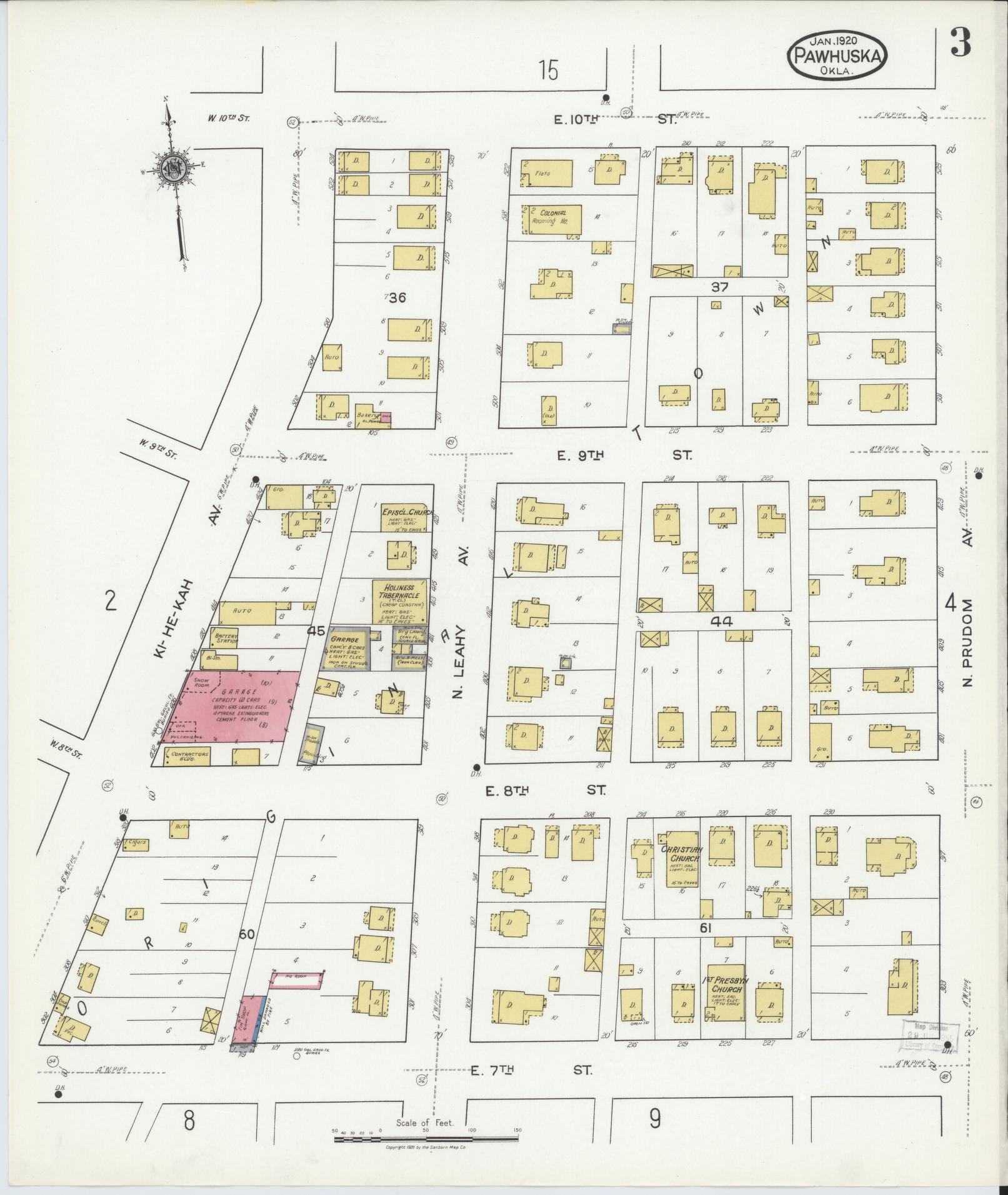 Sanborn Fire Insurance Map from Pawhuska, Osage County, Oklahoma (1920), Sheet #0003 - Complete Map Set gallery image, historic Sanborn map, vintage wall art, Oklahoma Oklahoma