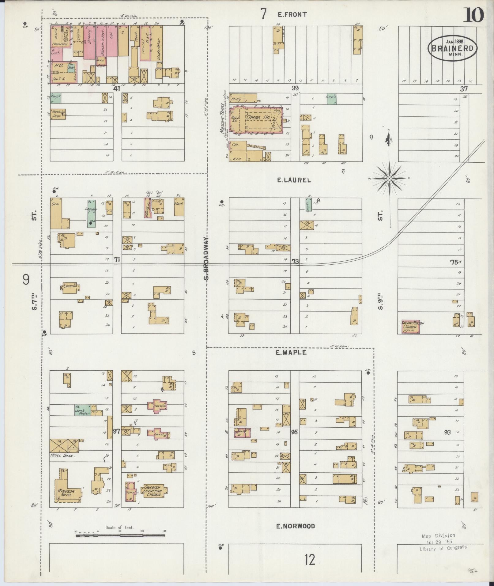 Sanborn Fire Insurance Map from Brainerd, Crow Wing County, Minnesota (1898), Sheet #0010 - Historic Sanborn Fire Insurance Map Print, vintage old map wall art, antique decor, genealogy gift, Minnesota Minnesota map
