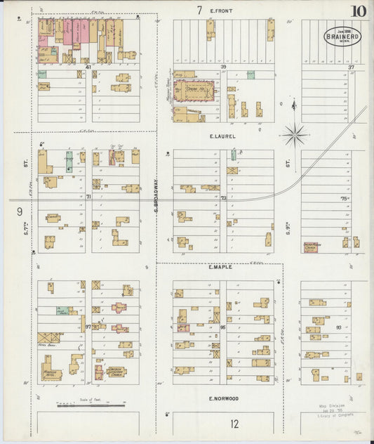 Sanborn Fire Insurance Map from Brainerd, Crow Wing County, Minnesota (1898), Sheet #0010 - Historic Sanborn Fire Insurance Map Print, vintage old map wall art, antique decor, genealogy gift, Minnesota Minnesota map