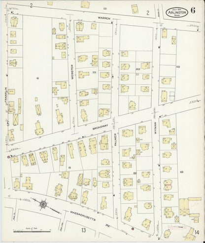 Sanborn Fire Insurance Map from Arlington, Middlesex County, Massachusetts (1914), Sheet #0006 - Historic Sanborn Fire Insurance Map Print, vintage old map wall art, antique decor, genealogy gift, Massachusetts Massachusetts map