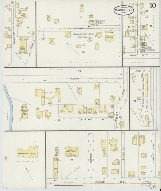 Sanborn Fire Insurance Map from Marblehead, Essex County, Massachusetts (1896), Sheet #0010 - Historic Sanborn Fire Insurance Map Print, vintage old map wall art, antique decor, genealogy gift, Massachusetts Massachusetts map