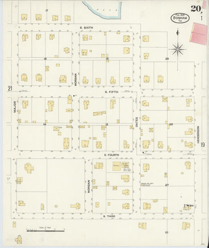 Sanborn Fire Insurance Map from Bonham, Fannin County, Texas (1909), Sheet #0020 - Historic Sanborn Fire Insurance Map Print, vintage old map wall art, antique decor, genealogy gift, Texas Texas map