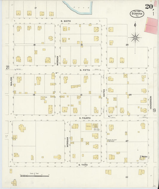 Sanborn Fire Insurance Map from Bonham, Fannin County, Texas (1909), Sheet #0020 - Historic Sanborn Fire Insurance Map Print, vintage old map wall art, antique decor, genealogy gift, Texas Texas map