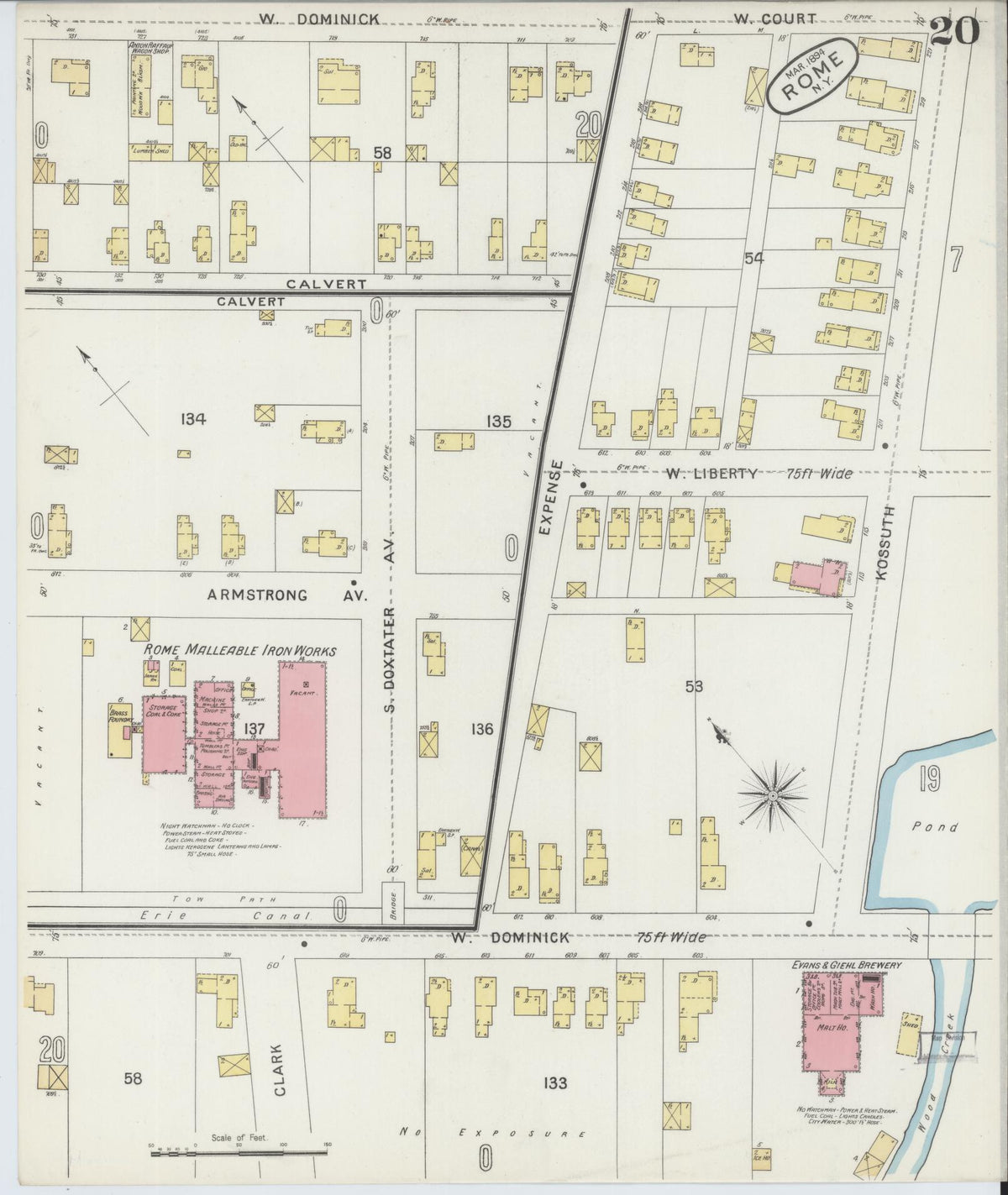 Sanborn Fire Insurance Map from Rome, Oneida County, New York (1894), Sheet #0020 - Historic Sanborn Fire Insurance Map Print, vintage old map wall art, antique decor, genealogy gift, New York New York map