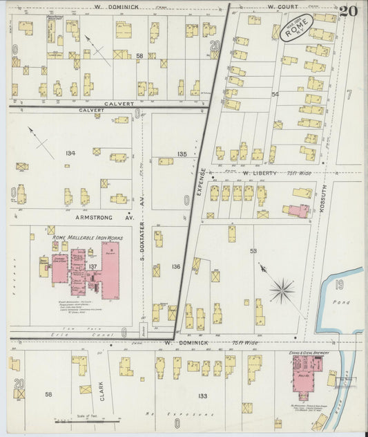 Sanborn Fire Insurance Map from Rome, Oneida County, New York (1894), Sheet #0020 - Historic Sanborn Fire Insurance Map Print, vintage old map wall art, antique decor, genealogy gift, New York New York map
