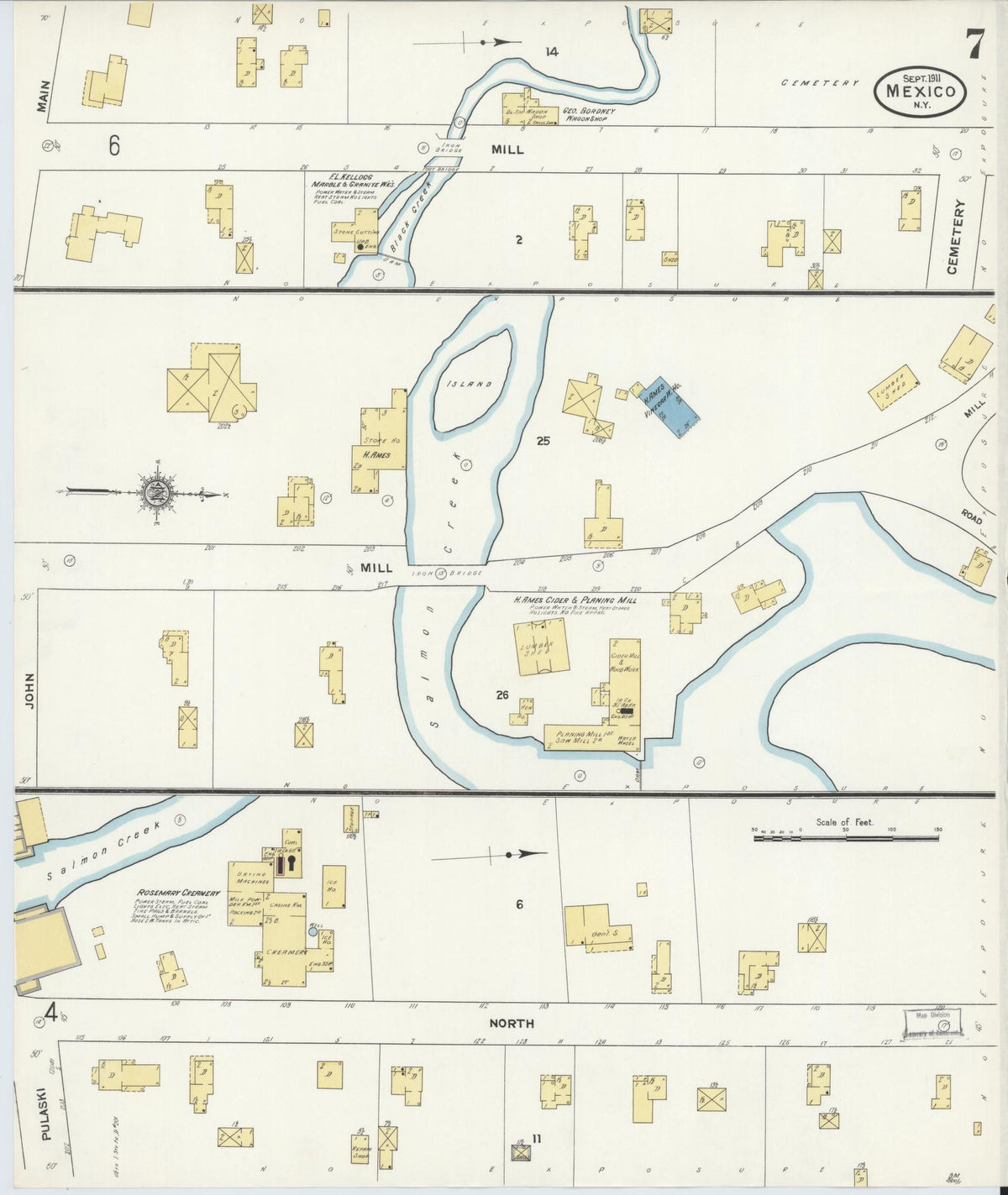 Sanborn Fire Insurance Map from Mexico, Oswego County, New York (1911), Sheet #0007 - Complete Map Set gallery image, historic Sanborn map, vintage wall art, New York New York