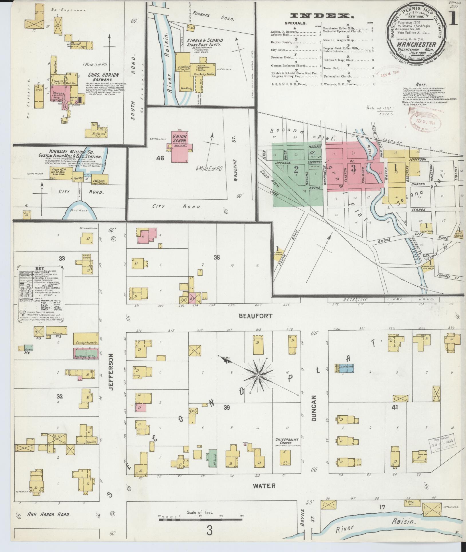Sanborn Fire Insurance Map from Manchester, Washtenaw County, Michigan (1899), Sheet #0001 - Complete Map Set gallery image, historic Sanborn map, vintage wall art, Michigan Michigan