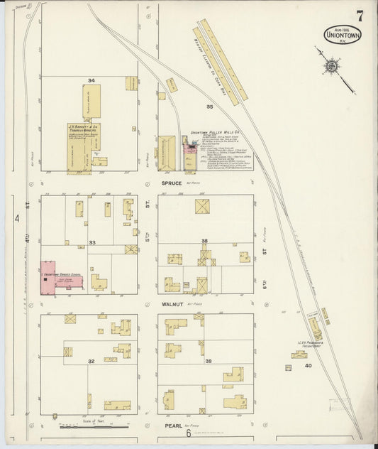 Sanborn Fire Insurance Map from Uniontown, Union County, Kentucky (1916), Sheet #0007 - Historic Sanborn Fire Insurance Map Print, vintage old map wall art, antique decor, genealogy gift, Kentucky Kentucky map