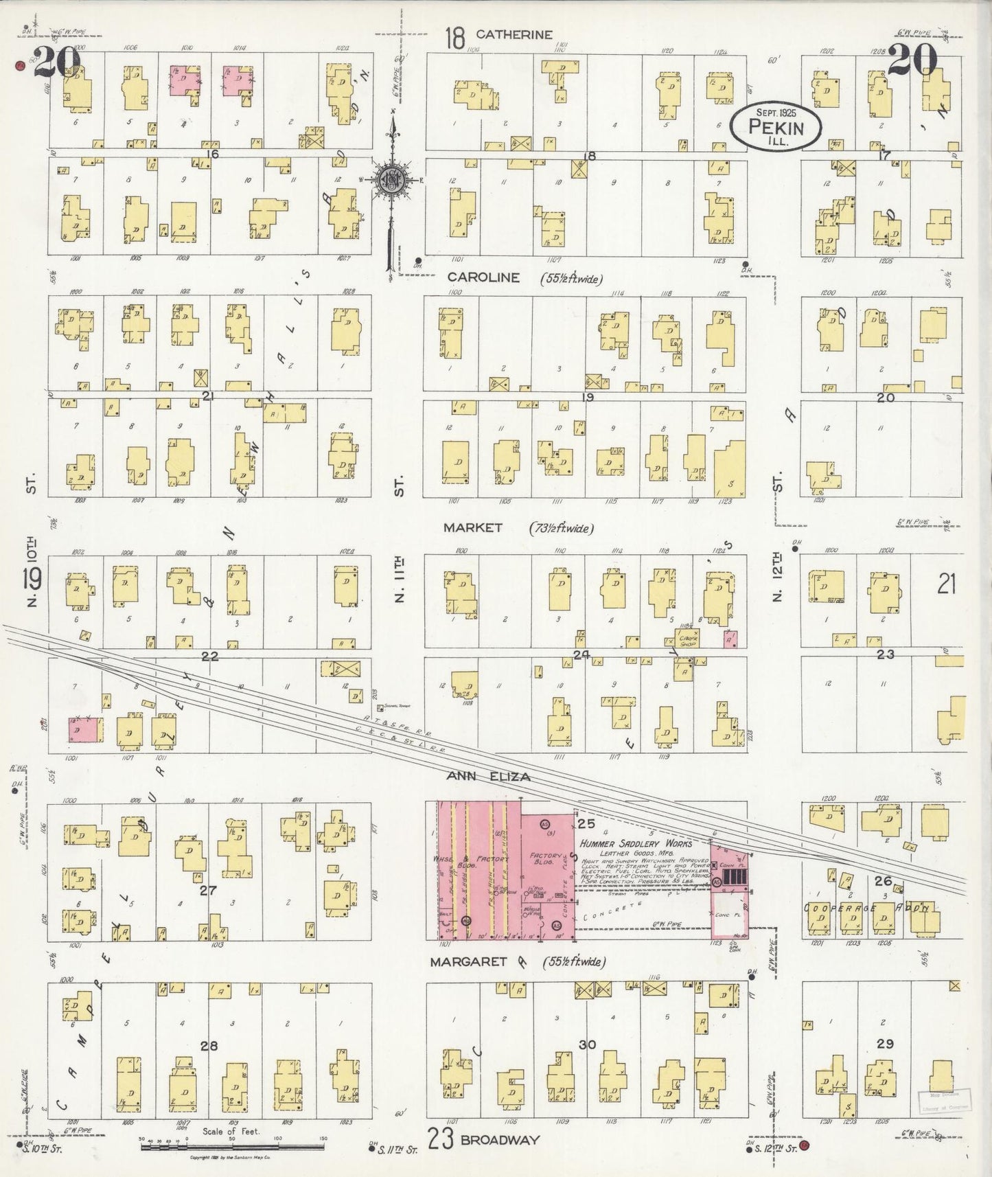 Sanborn Fire Insurance Map from Pekin, Tazewell County, Illinois (1925), Sheet #0020 - Historic Sanborn Fire Insurance Map Print, vintage old map wall art, antique decor, genealogy gift, Illinois Illinois map
