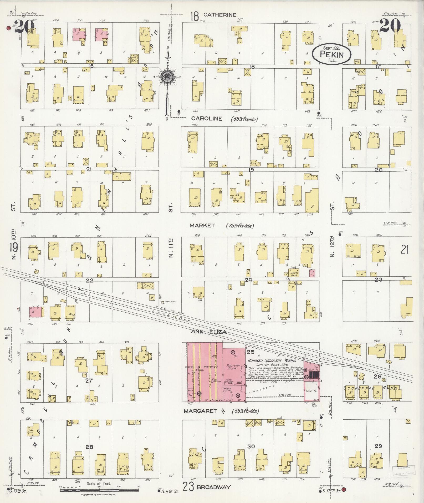 Sanborn Fire Insurance Map from Pekin, Tazewell County, Illinois (1925), Sheet #0020 - Historic Sanborn Fire Insurance Map Print, vintage old map wall art, antique decor, genealogy gift, Illinois Illinois map