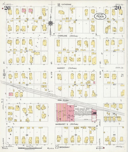Sanborn Fire Insurance Map from Pekin, Tazewell County, Illinois (1925), Sheet #0020 - Historic Sanborn Fire Insurance Map Print, vintage old map wall art, antique decor, genealogy gift, Illinois Illinois map