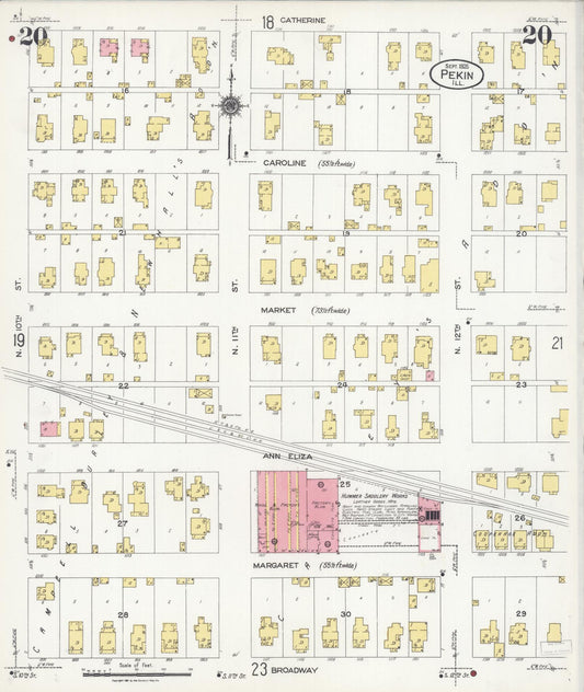 Sanborn Fire Insurance Map from Pekin, Tazewell County, Illinois (1925), Sheet #0020 - Historic Sanborn Fire Insurance Map Print, vintage old map wall art, antique decor, genealogy gift, Illinois Illinois map