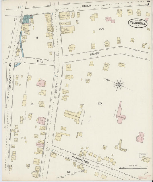 Sanborn Fire Insurance Map from Peekskill, Westchester County, New York (1887), Sheet #0007 - Historic Sanborn Fire Insurance Map Print, vintage old map wall art, antique decor, genealogy gift, New York New York map